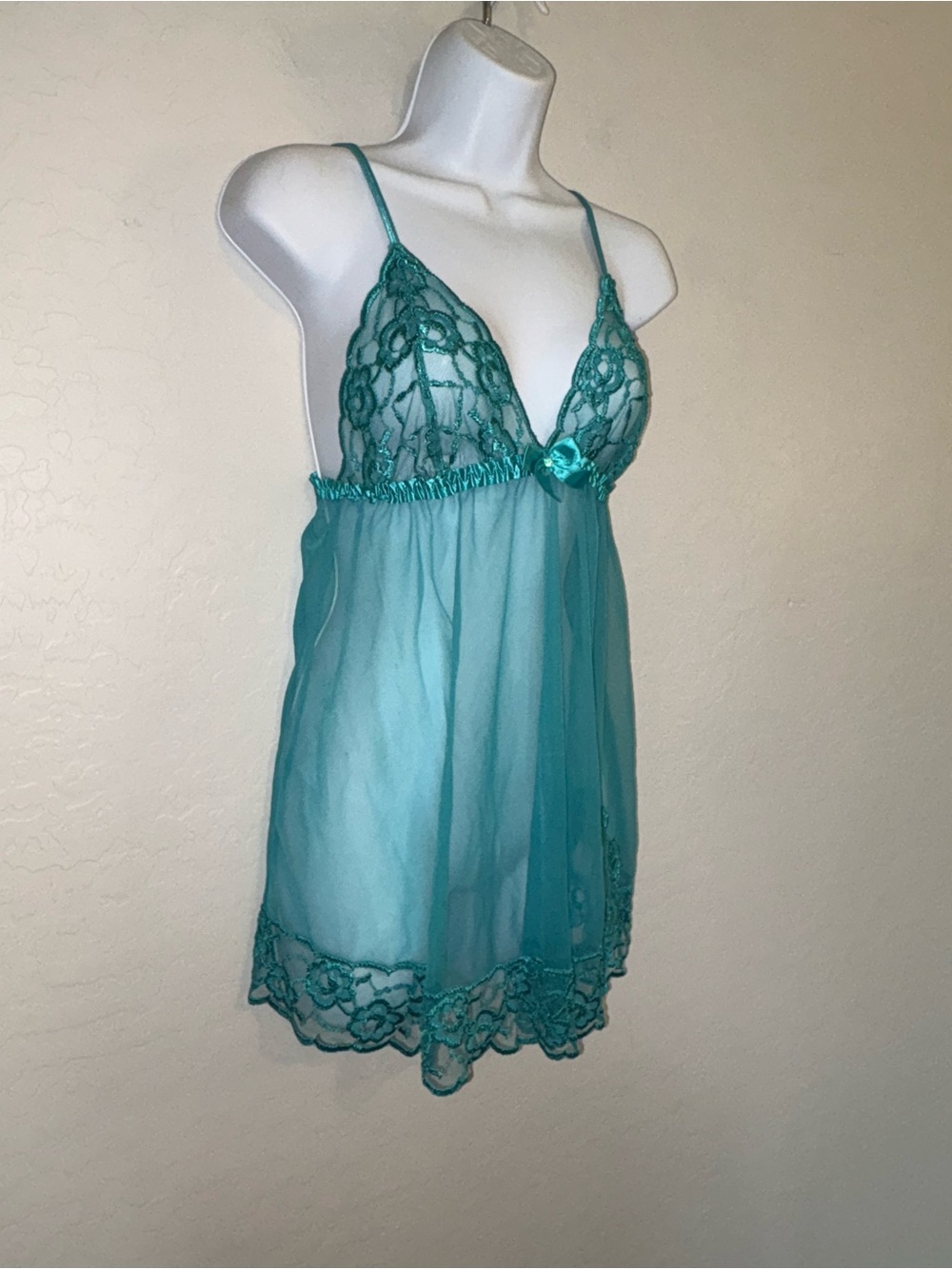 Frederick's of Hollywood Babydoll Lingerie Y2K 00's Sheer Nightie Chemise Green - Picture 2 of 9